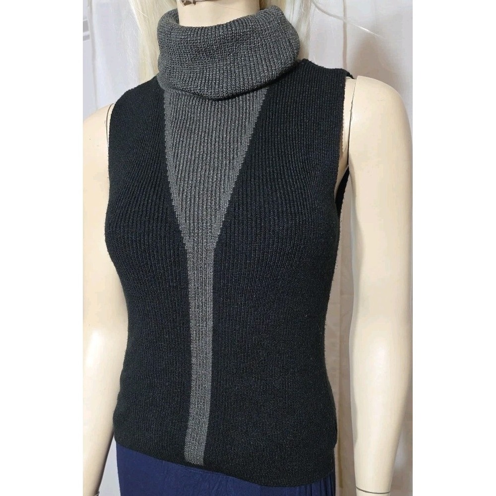 Y2K Cenit Sleeveless Turtleneck Sweater Top Size L Black Gray‎ Ribbed VTG 90s